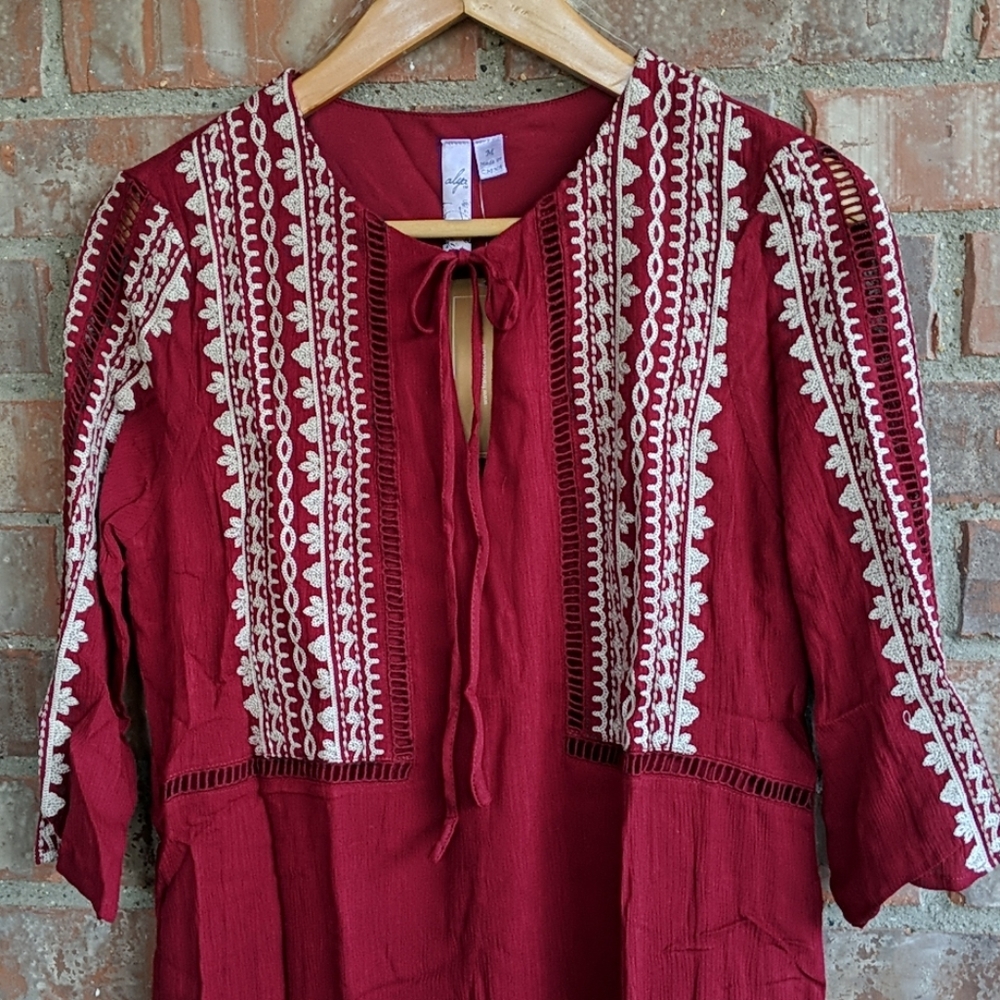 NWT Boho Dress w/ Stitched Design & Cutouts